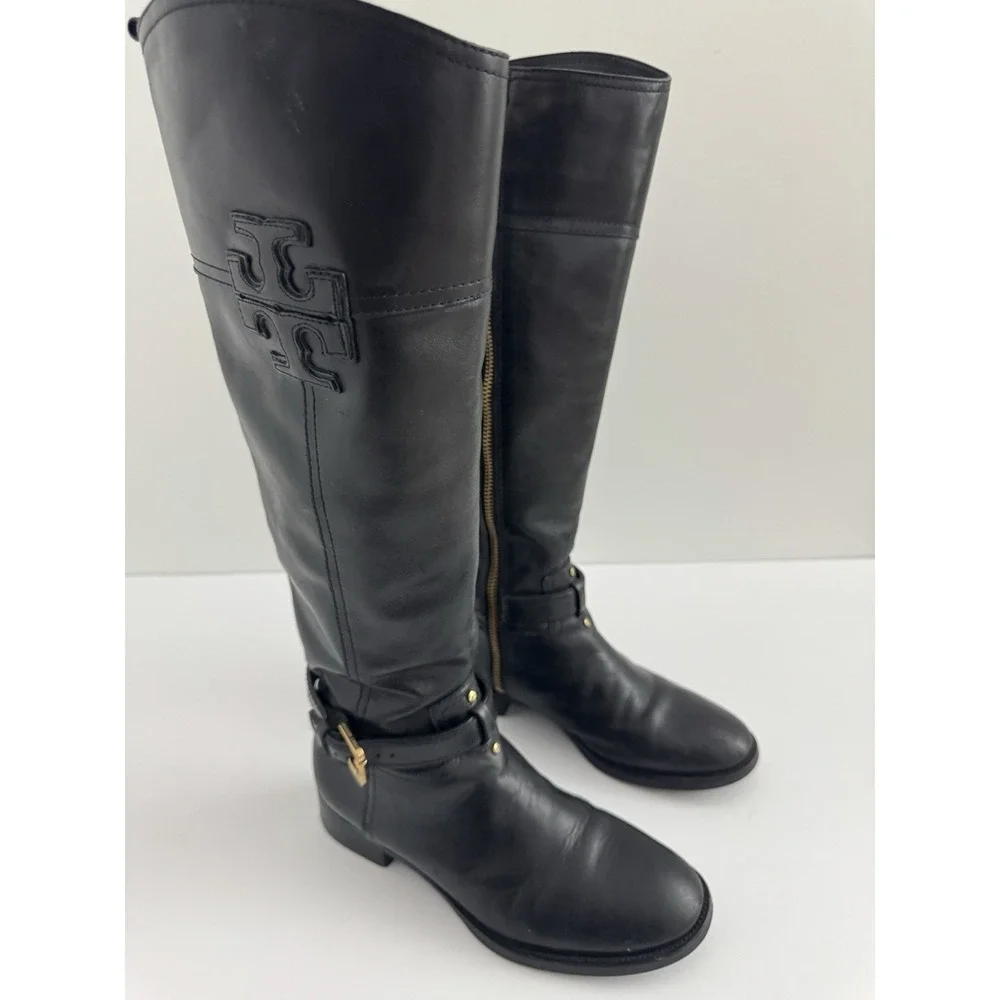 Tory Burch Blaire Size 6 M‎ Leather Womens Riding Boots Black